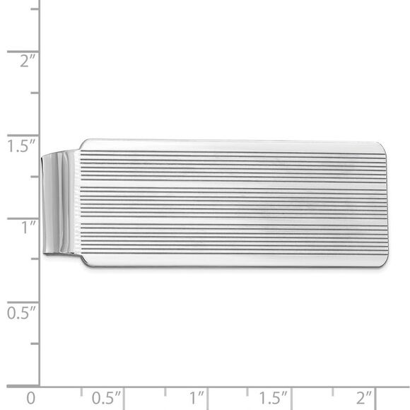 Rhodium Plated Sterling Silver Striped Fold Over Money Clip, 20 x 53mm - Picture 2 of 3